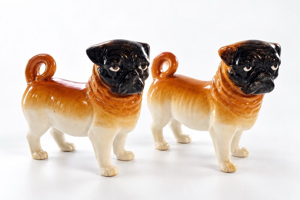 Vintage Victoria Carlsbad Pair Ceramic Pug Dog Figurines – 6.25” Tall